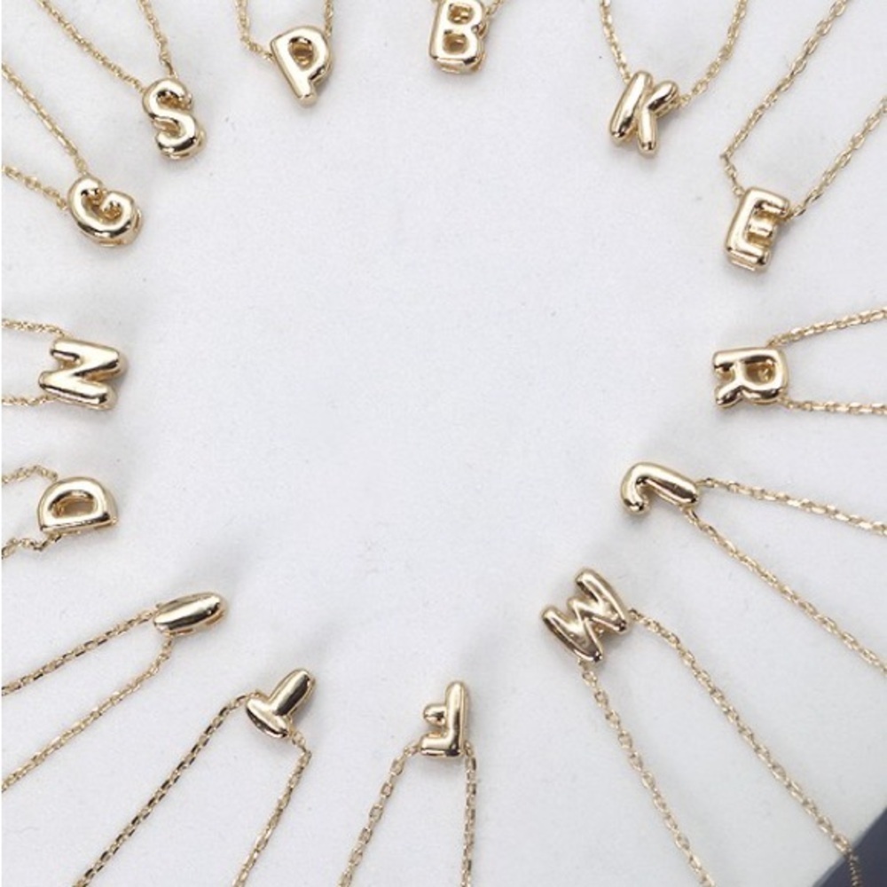 Gold Mini Bubble Initial Necklace (5101) - Picture 2 of 3